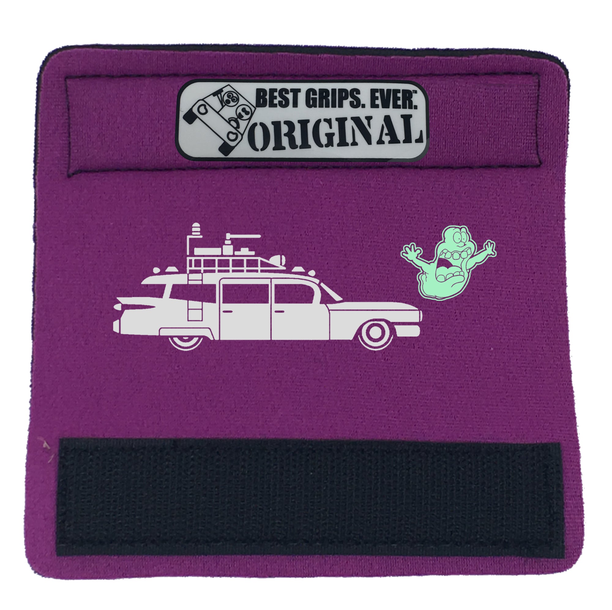 The Ghostbuster Grip featuring Slimer artwork that glows in the dark, designed for vehicle comfort and style.