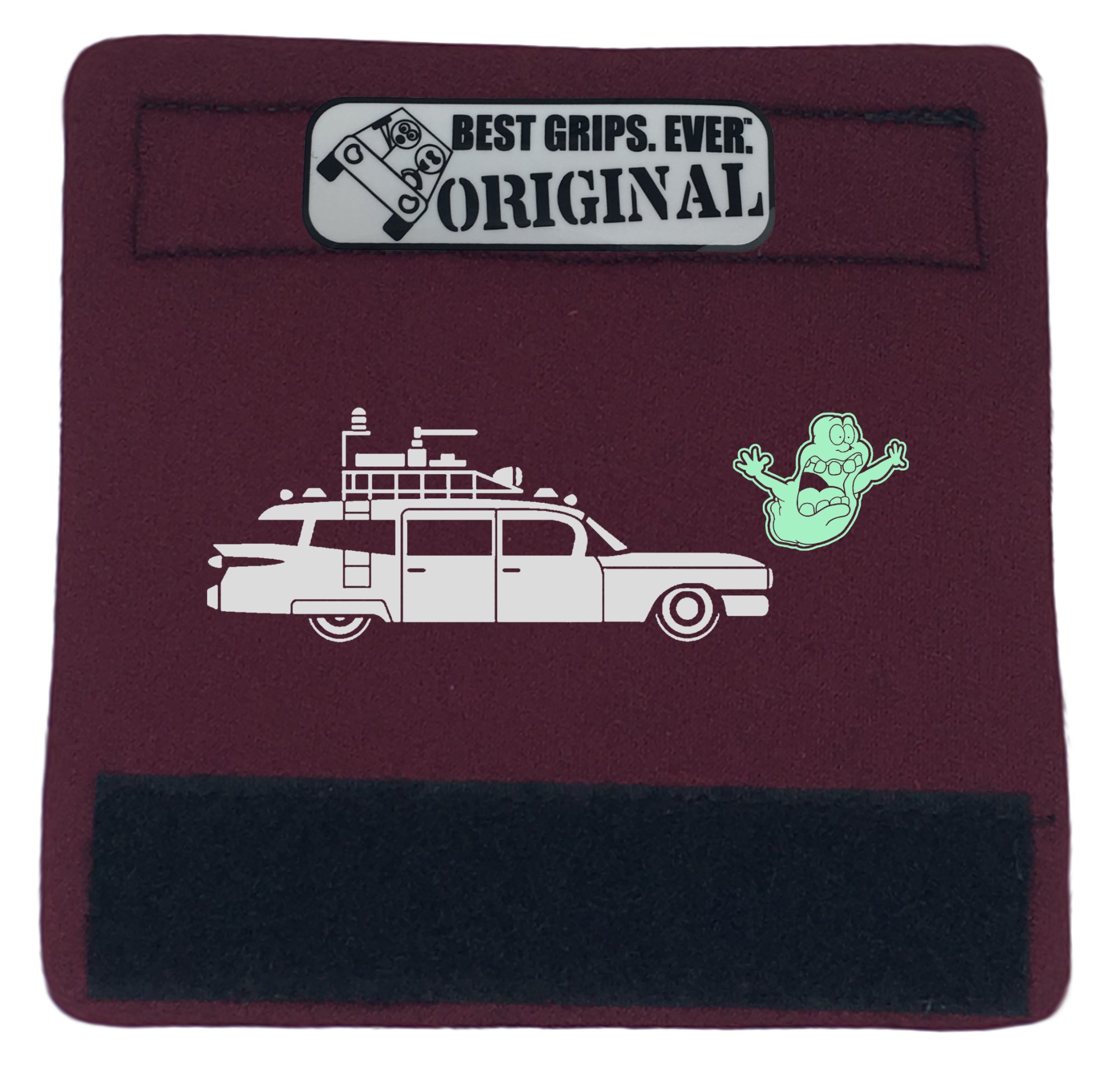 The Ghostbuster Grip featuring Slimer artwork that glows in the dark, designed for vehicle comfort and style.