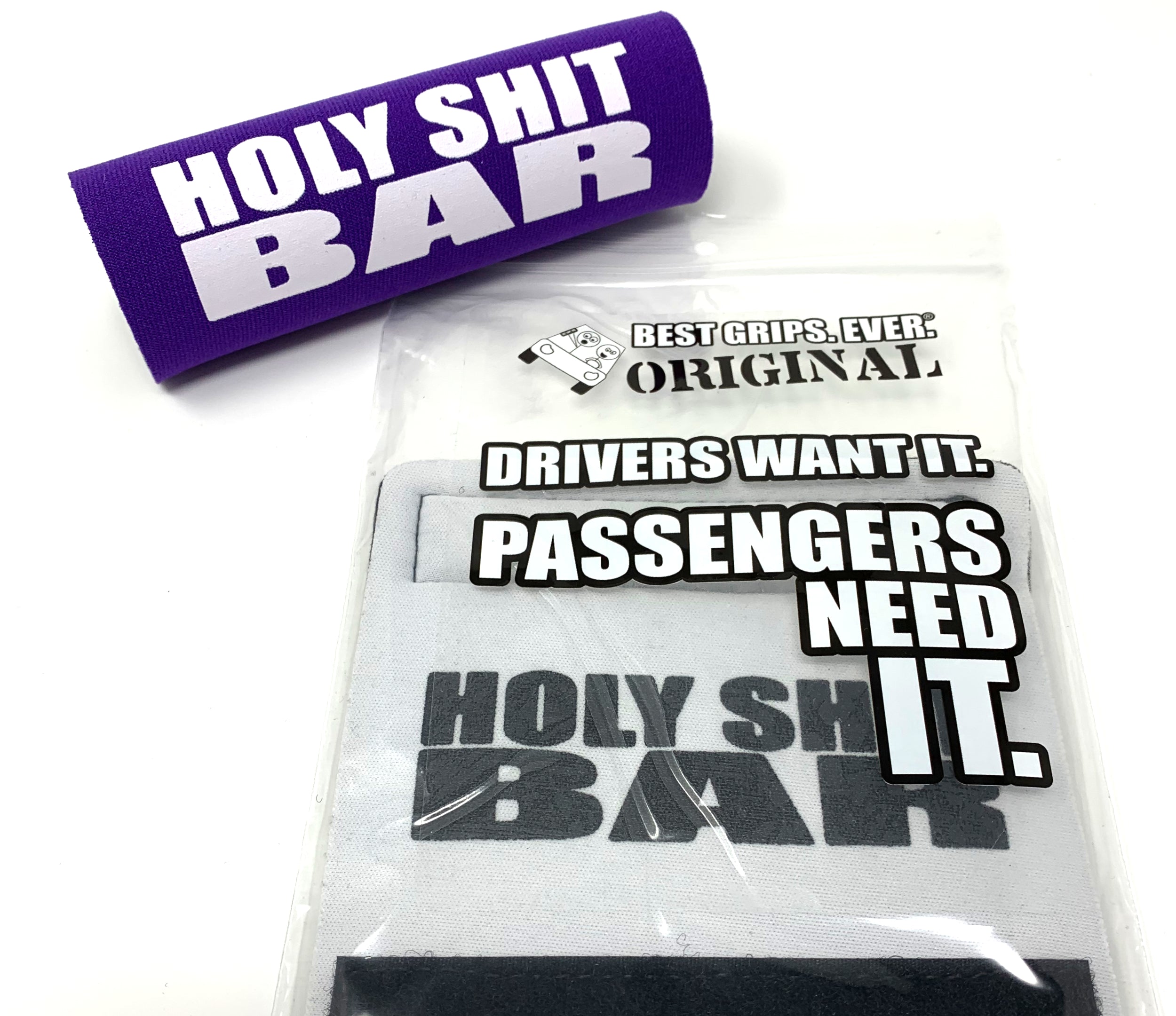 The Holy Shit Bar® featuring smooth artwork and a super-soft base, designed for vehicles with various color options.