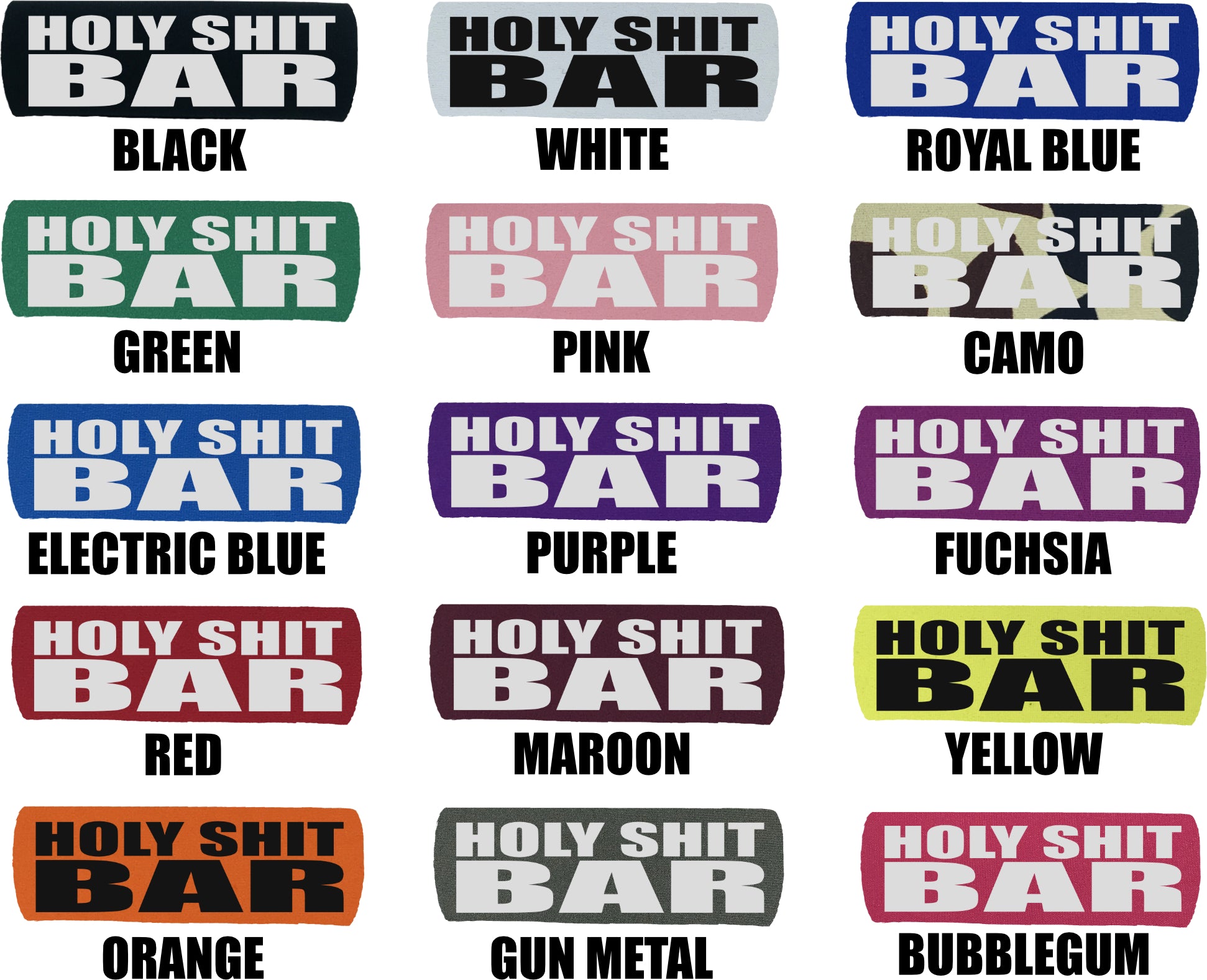 The Holy Shit Bar® featuring smooth artwork and a super-soft base, designed for vehicles with various color options.