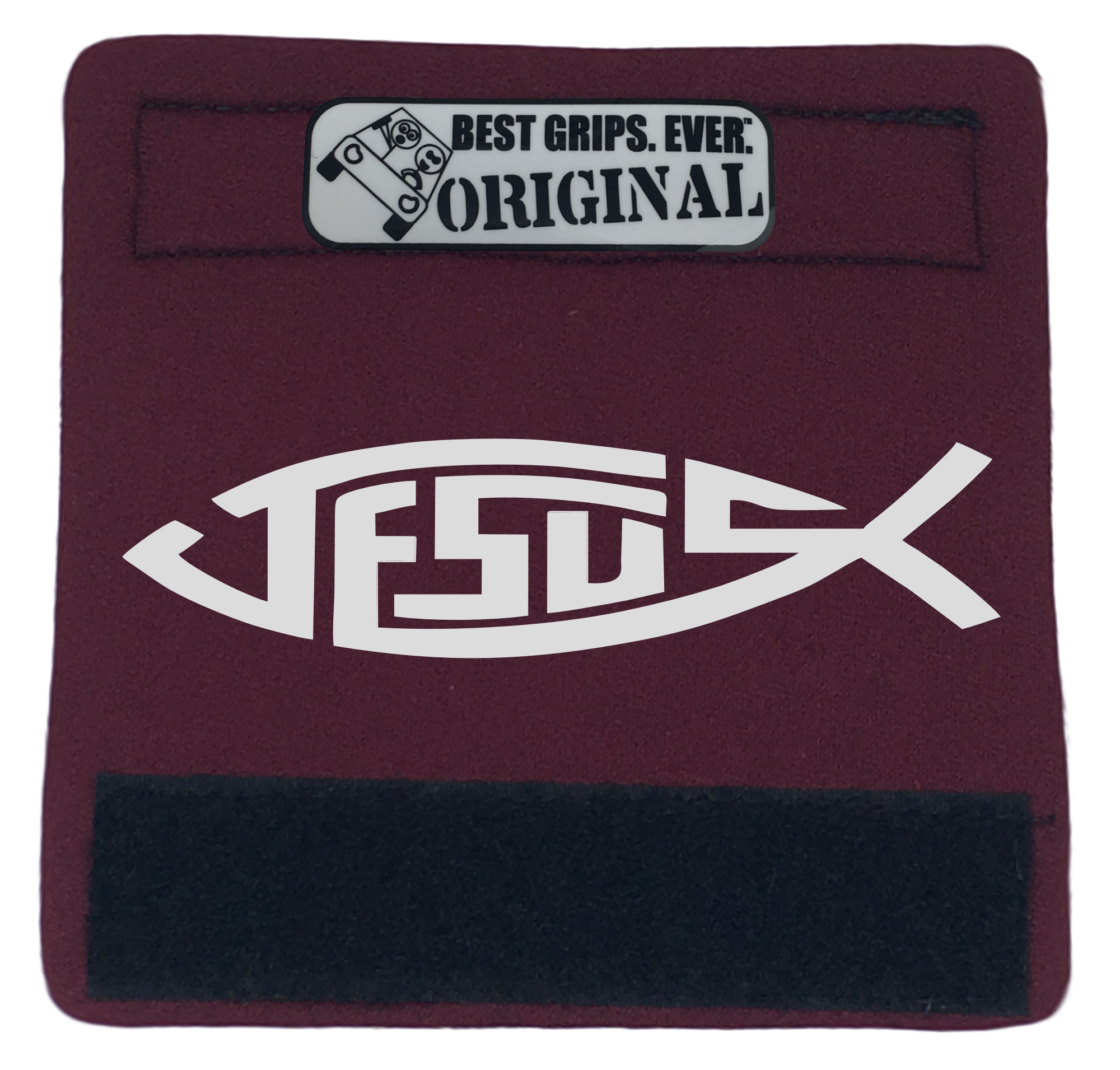 The Jesus Fish Grip featuring smooth artwork and a soft base, available in various colors for vehicle interiors.