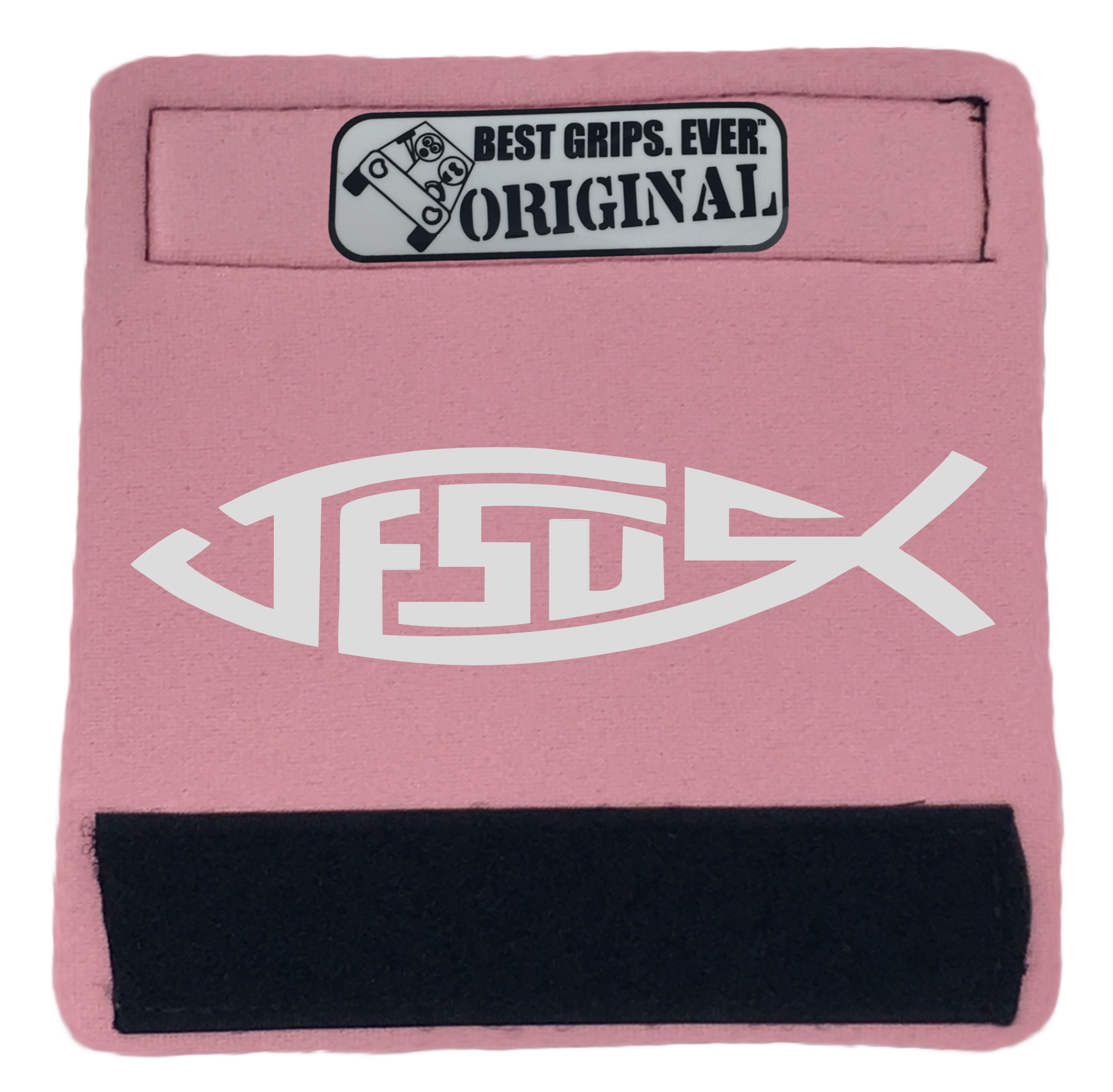 The Jesus Fish Grip featuring smooth artwork and a soft base, available in various colors for vehicle interiors.