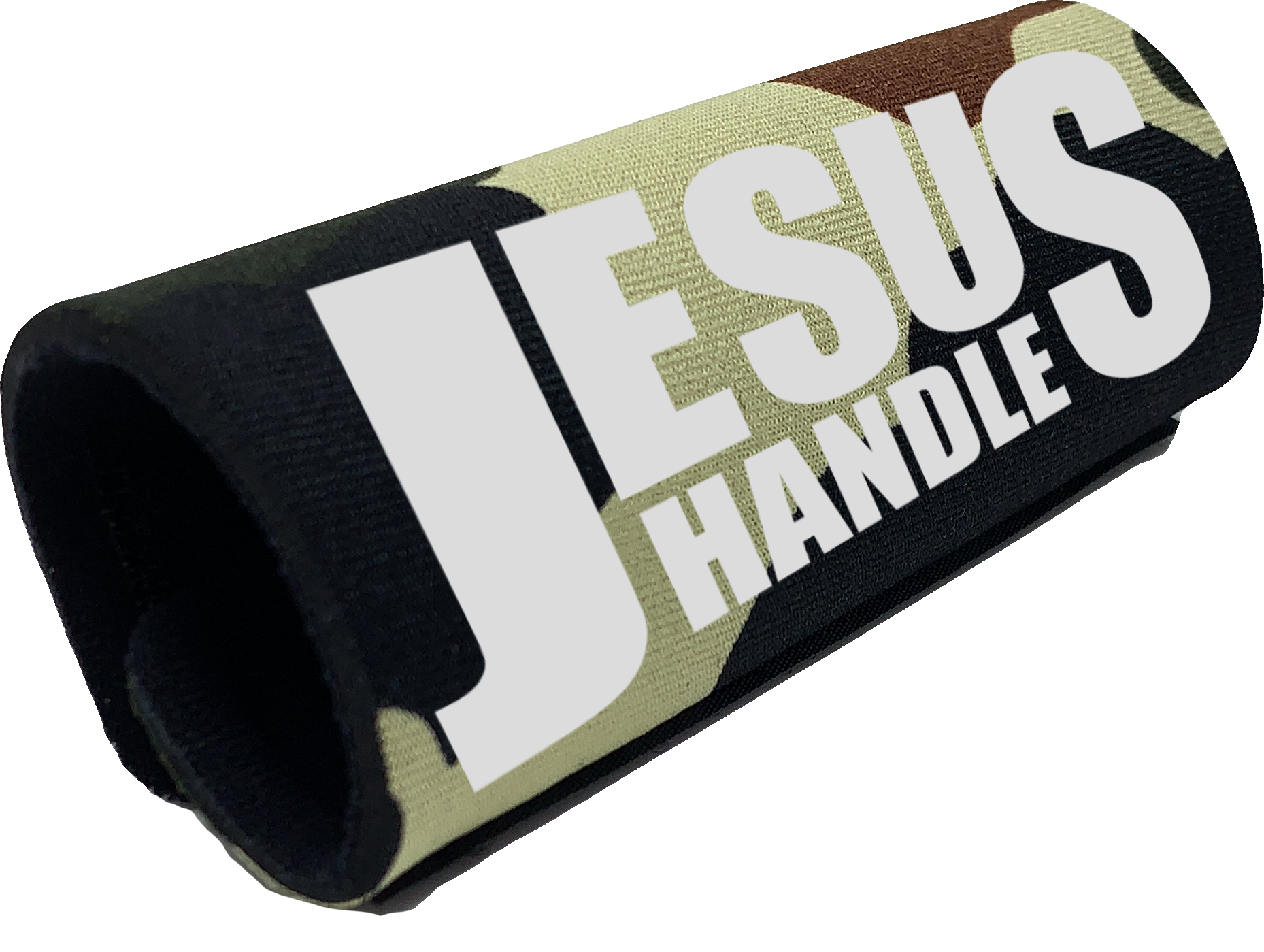 The Jesus Handle featuring smooth artwork and a soft base, designed for vehicle comfort and style.