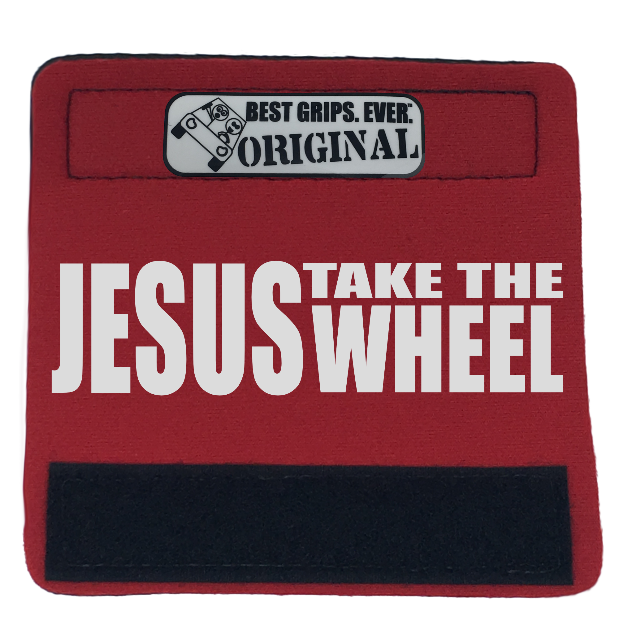 Jesus Take the Wheel Grip featuring smooth artwork and a soft base, designed for comfort and style in any vehicle.