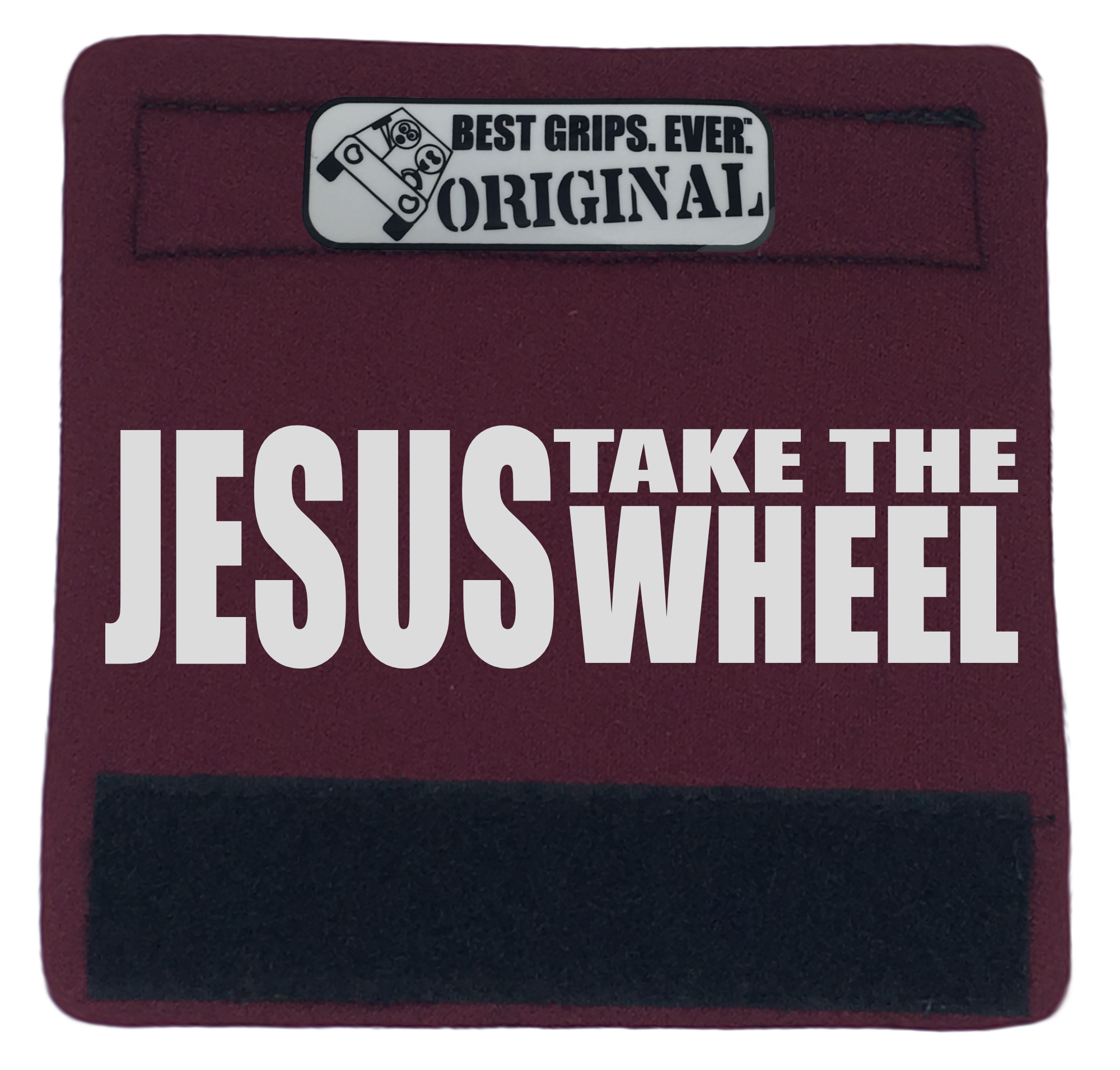 Jesus Take the Wheel Grip featuring smooth artwork and a soft base, designed for comfort and style in any vehicle.