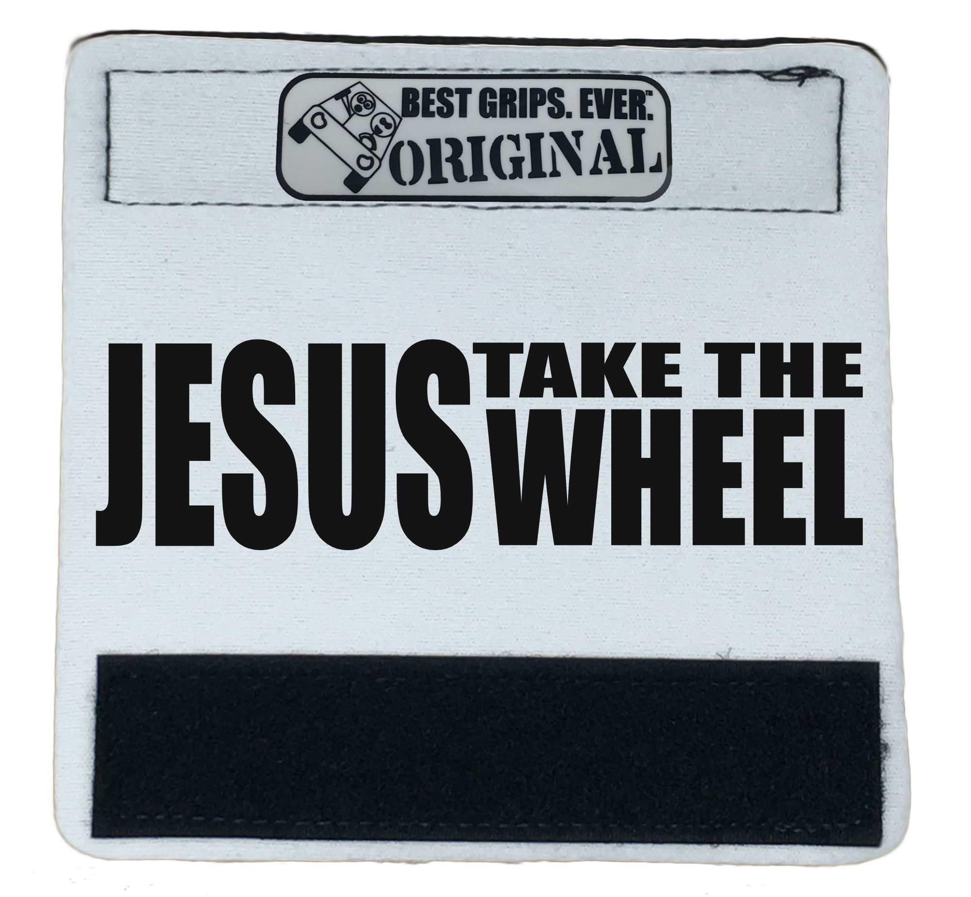 Jesus Take the Wheel Grip featuring smooth artwork and a soft base, designed for comfort and style in any vehicle.