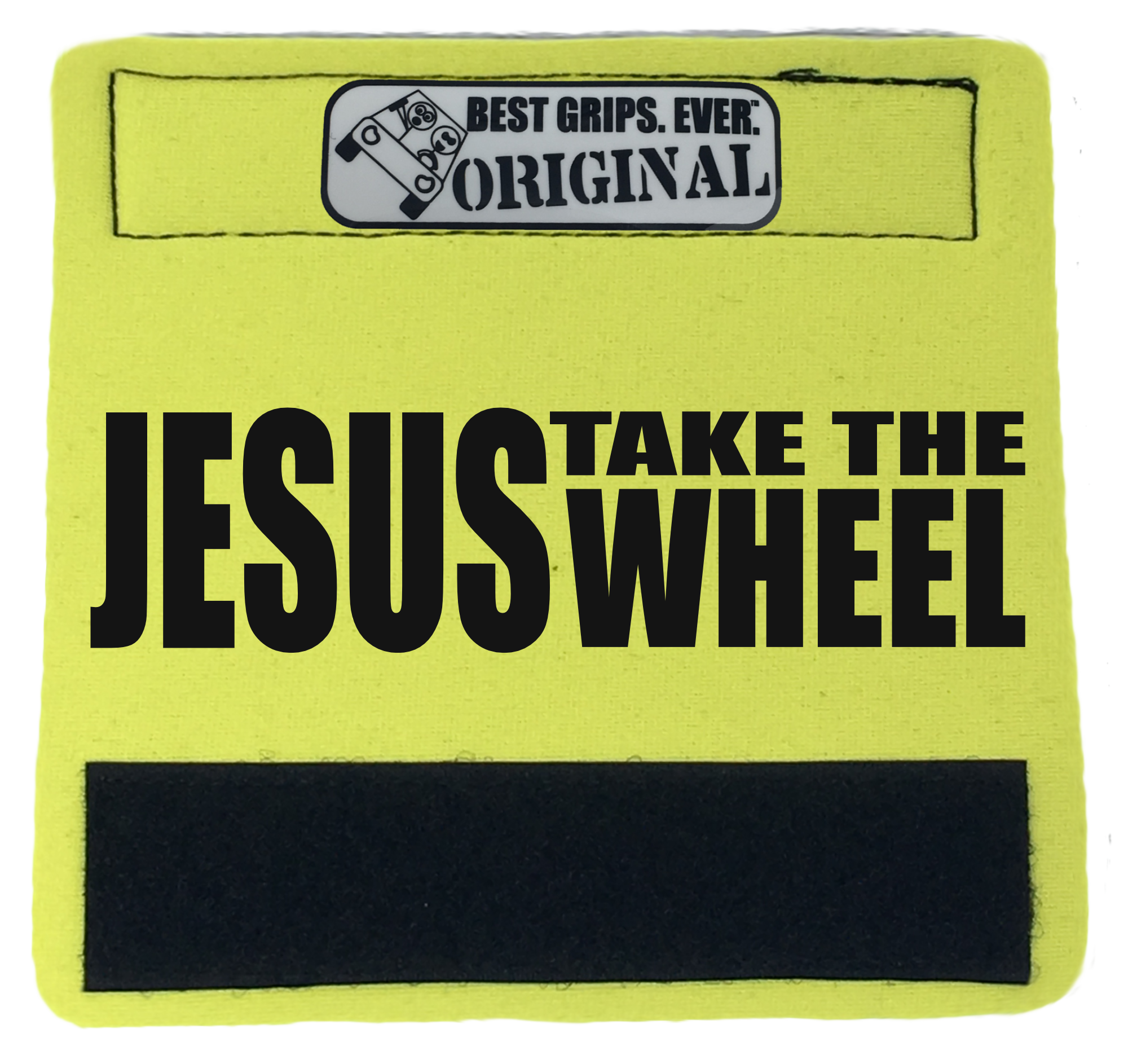 Jesus Take the Wheel Grip featuring smooth artwork and a soft base, designed for comfort and style in any vehicle.