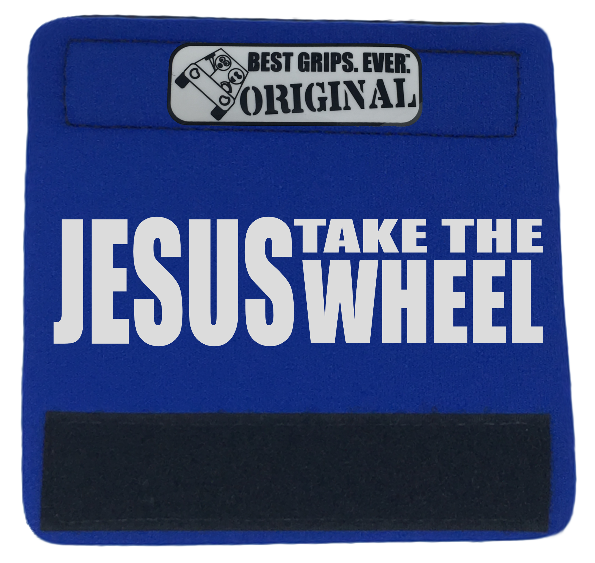 Jesus Take the Wheel Grip featuring smooth artwork and a soft base, designed for comfort and style in any vehicle.