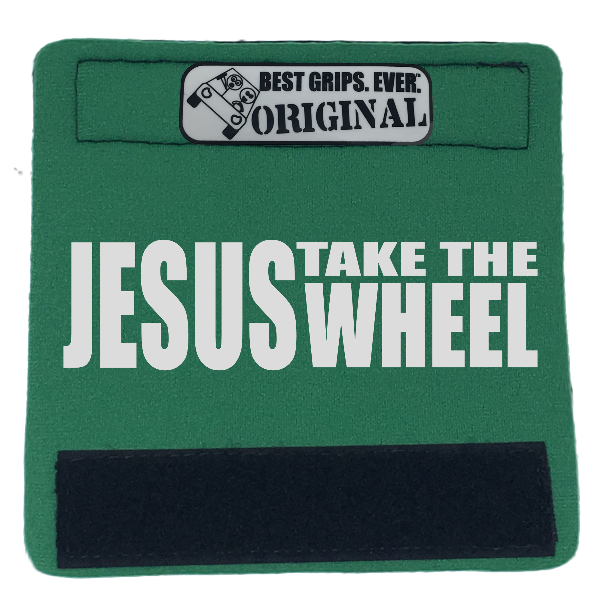 Jesus Take the Wheel Grip featuring smooth artwork and a soft base, designed for comfort and style in any vehicle.