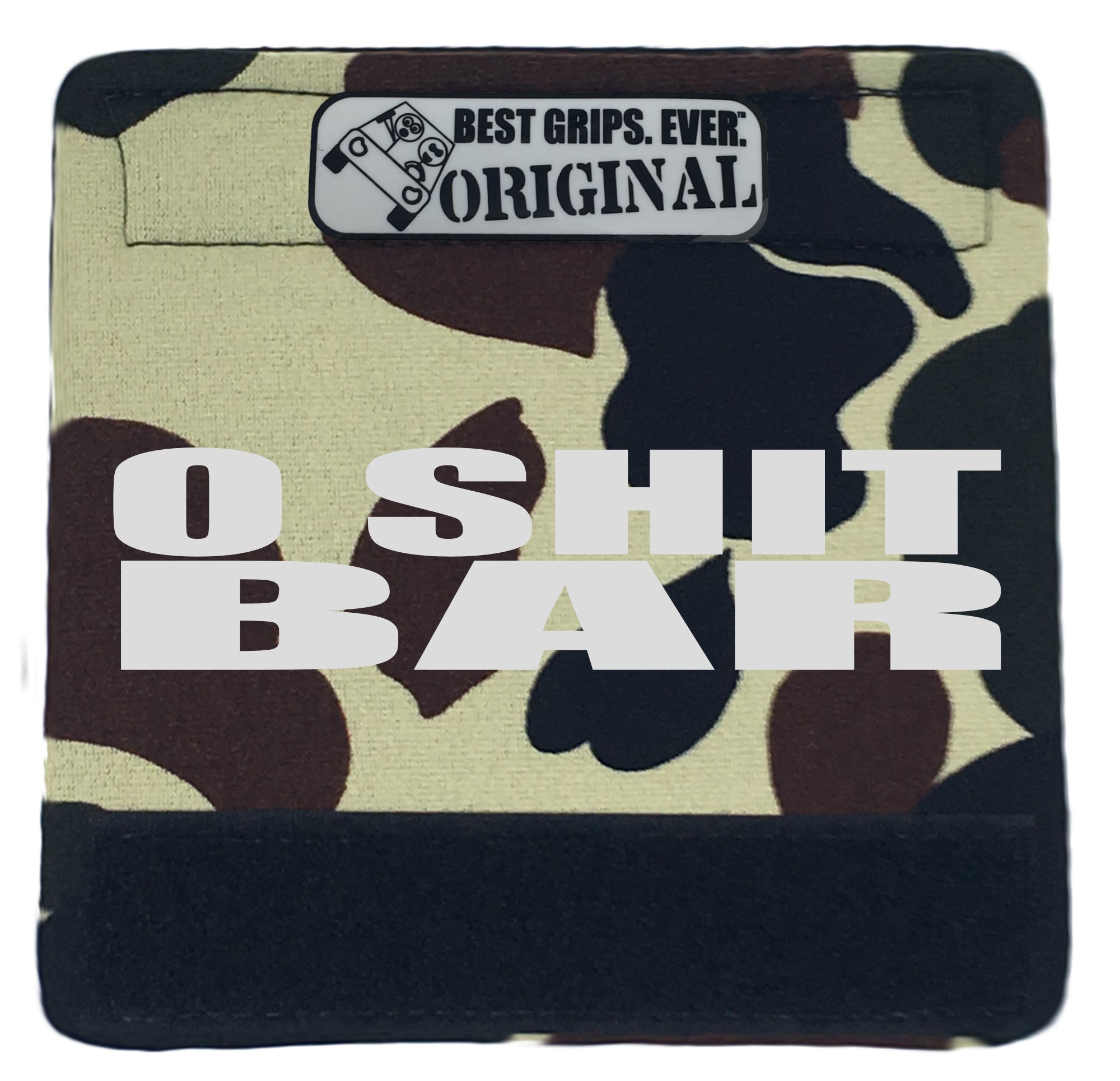 The O Shit Bar® featuring smooth artwork and a soft base, designed for comfort and style in vehicles.