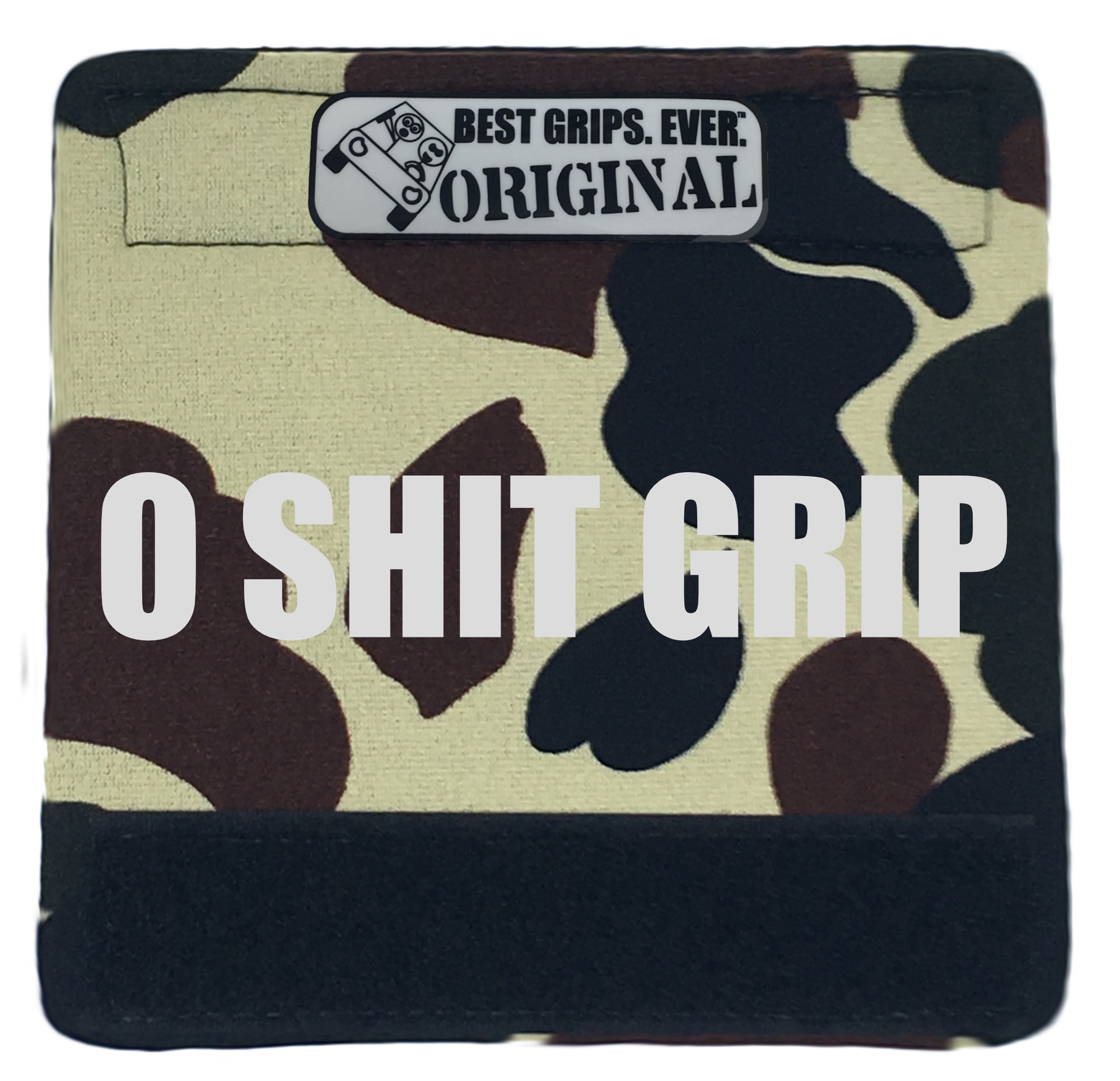 The O Shit Grip® featuring smooth artwork and a super-soft base, available in various colors for a fun vehicle accessory.