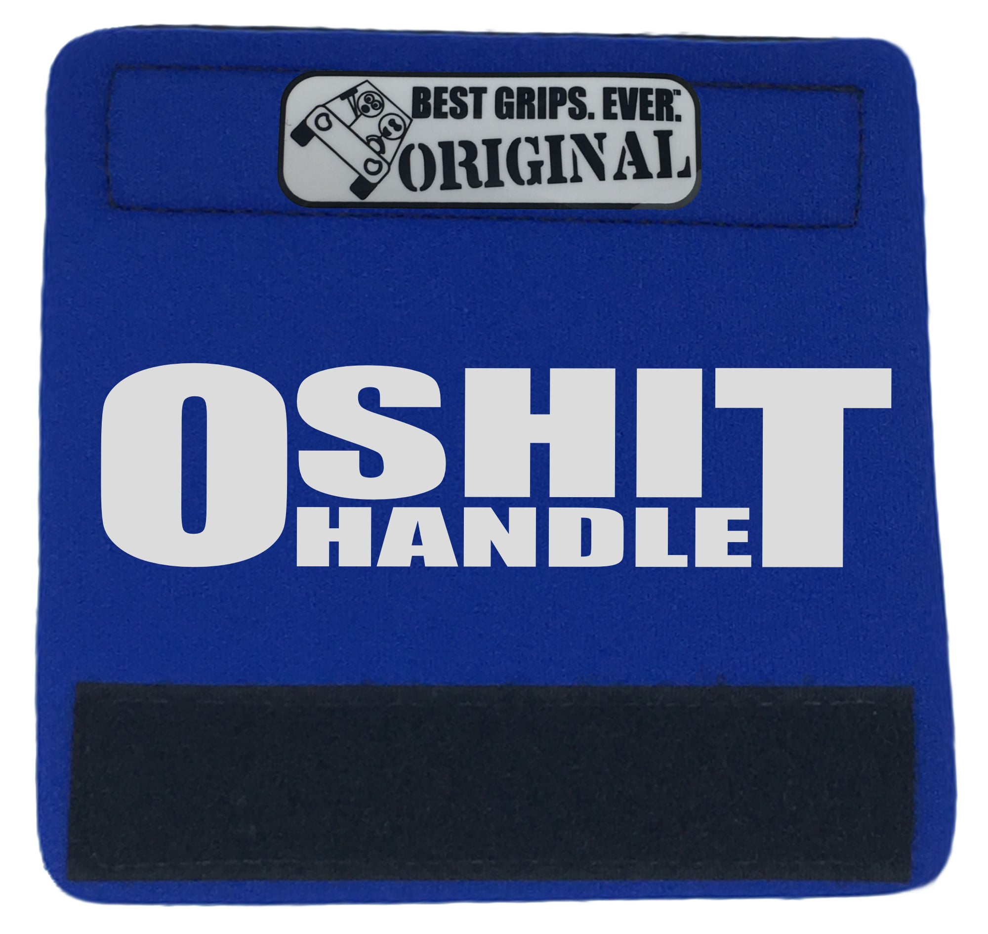 The O Shit Handle® featuring smooth artwork and a super-soft base, available in various colors for vehicle customization.