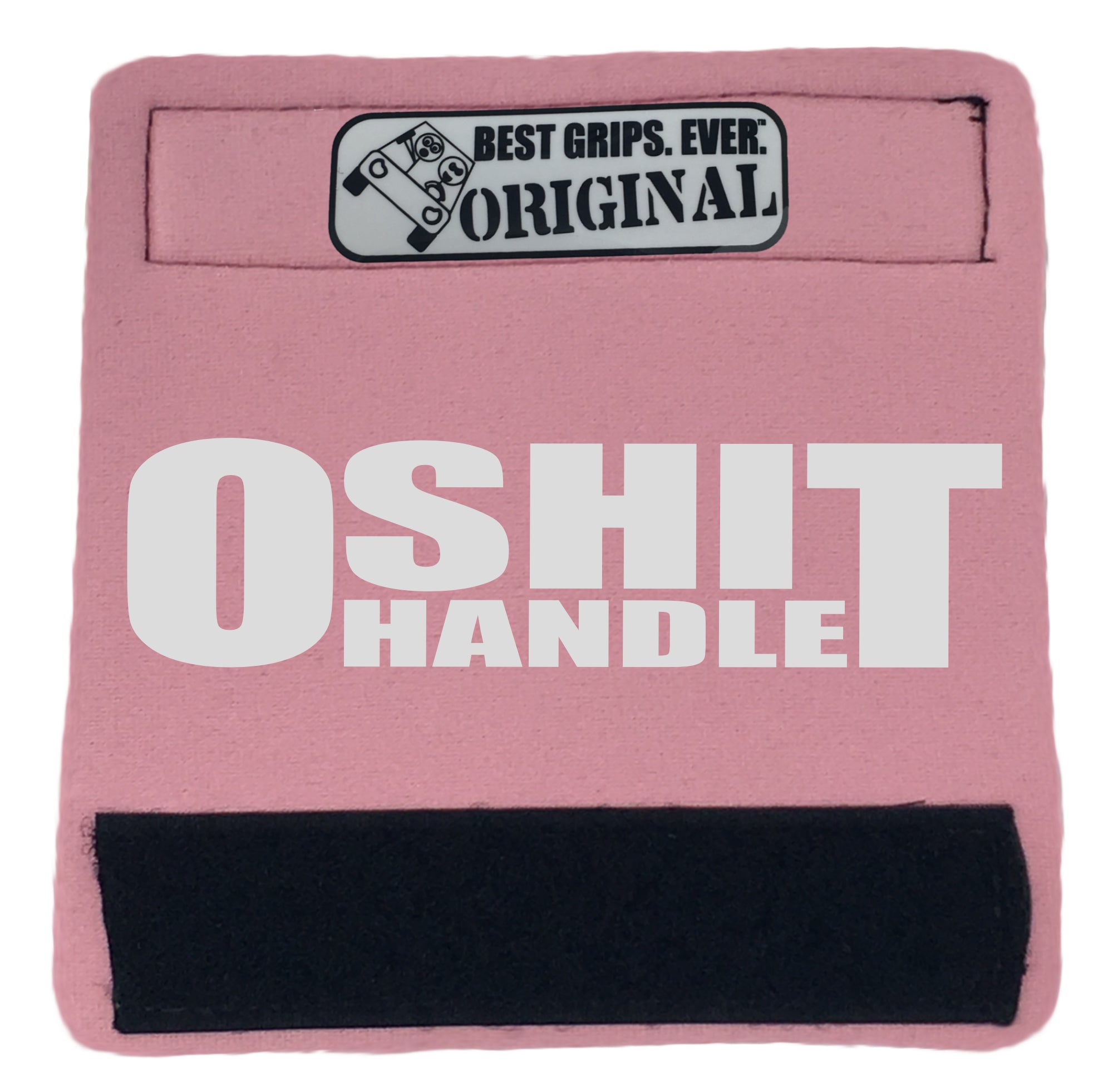 The O Shit Handle® featuring smooth artwork and a super-soft base, available in various colors for vehicle customization.