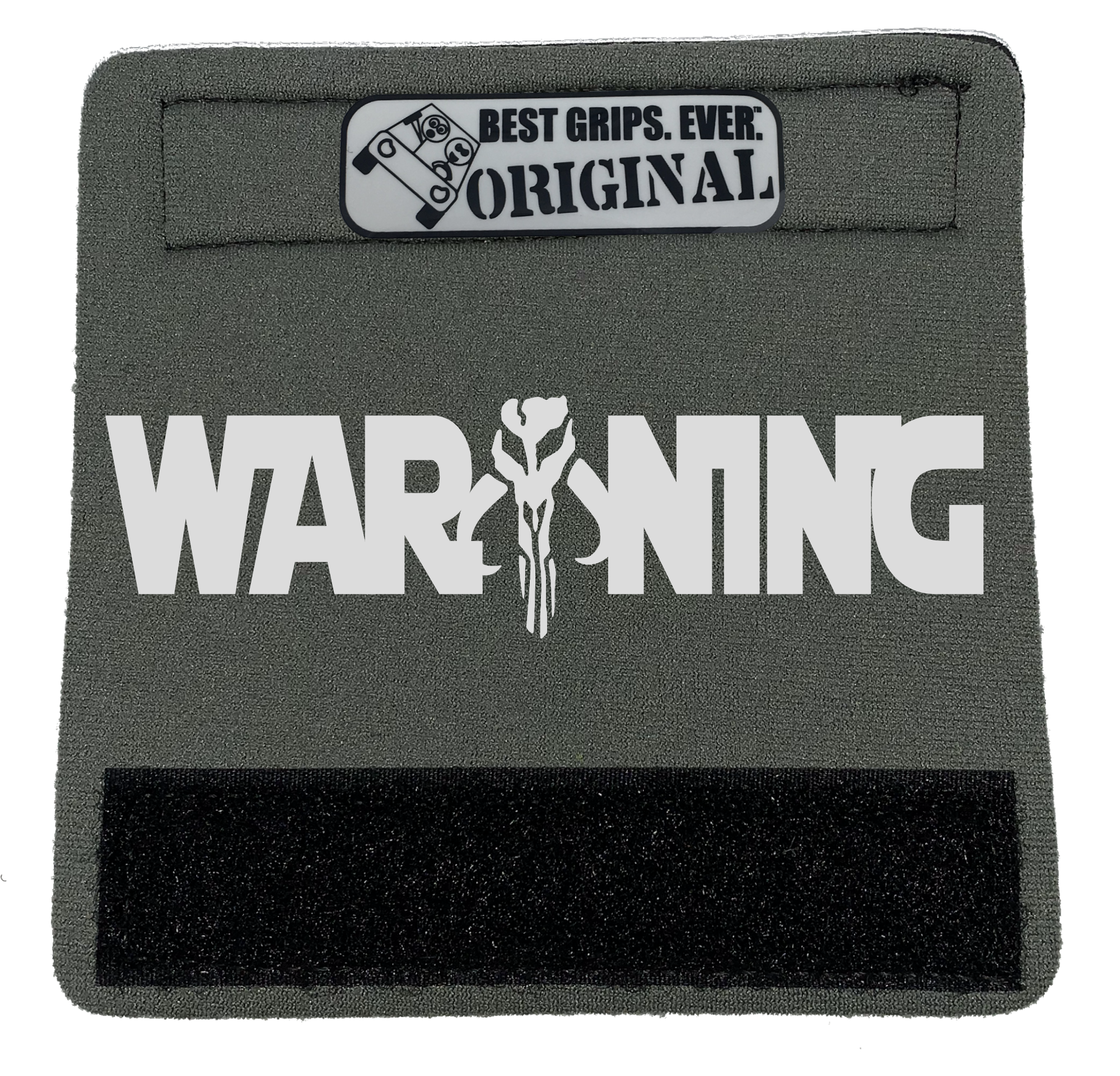 The Warning Grip featuring smooth artwork and a soft base, designed for comfort and style in vehicles.