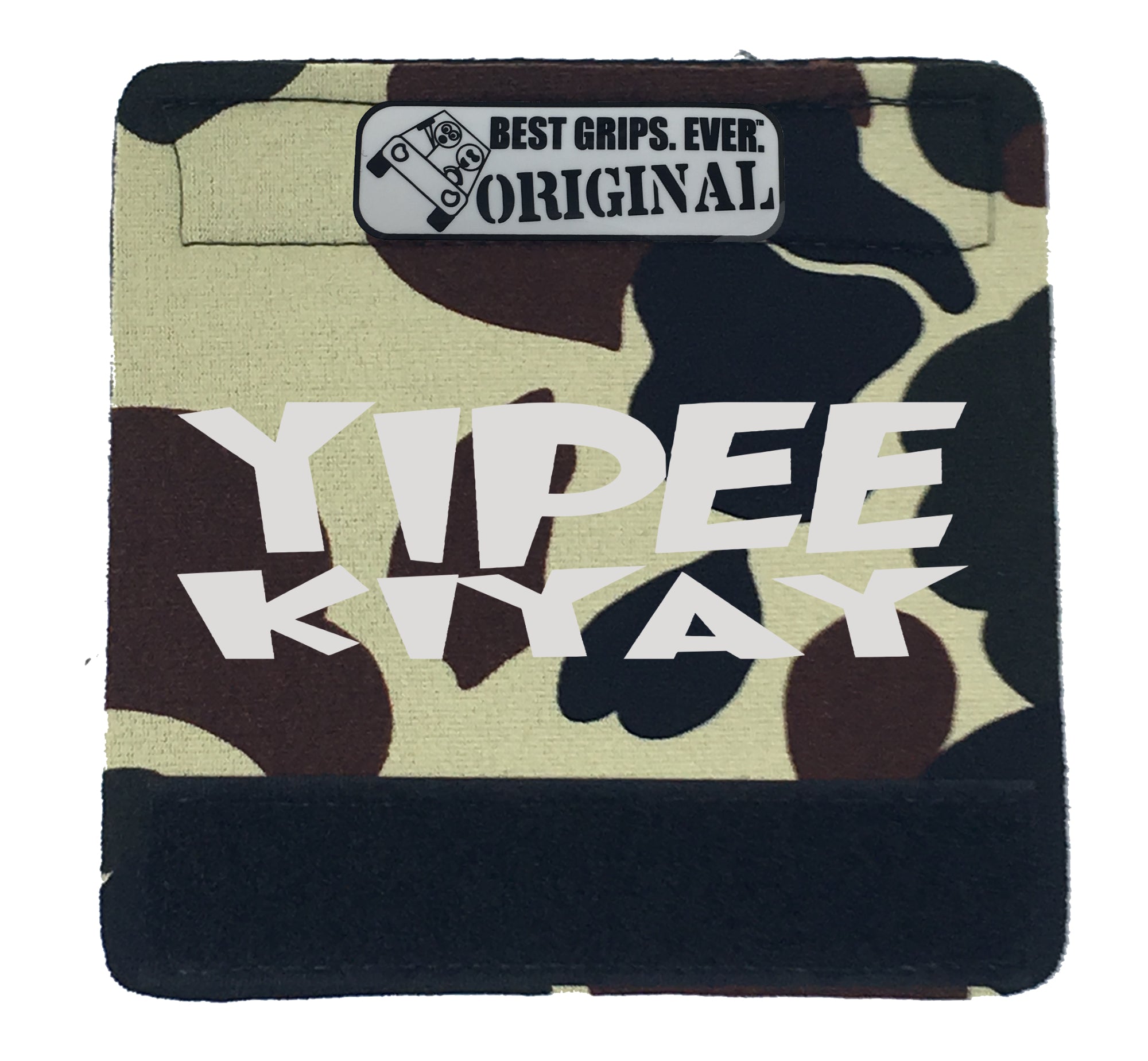 The YIPPIEKIYAY Grip featuring smooth artwork and a soft base, designed for comfort and style in any vehicle.