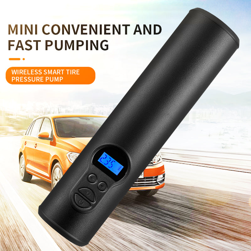 Cordless portable tyre inflator with digital display and LED lights, designed for easy tire inflation.