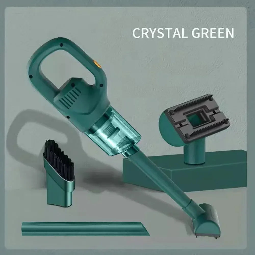 Wireless Handheld Vacuum Cleaner in black and green, showcasing its ergonomic design and detachable dust box.