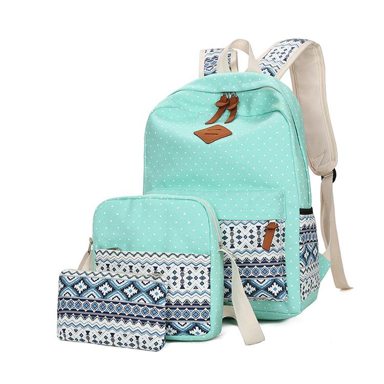 A stylish set of three women's canvas bags featuring a wave point pattern, including a large, medium, and small bag, designed for versatility and organization.