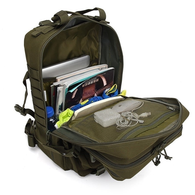 50L/30L Camo Military Bag featuring a durable waterproof design, adjustable straps, and Molle system for tactical use.