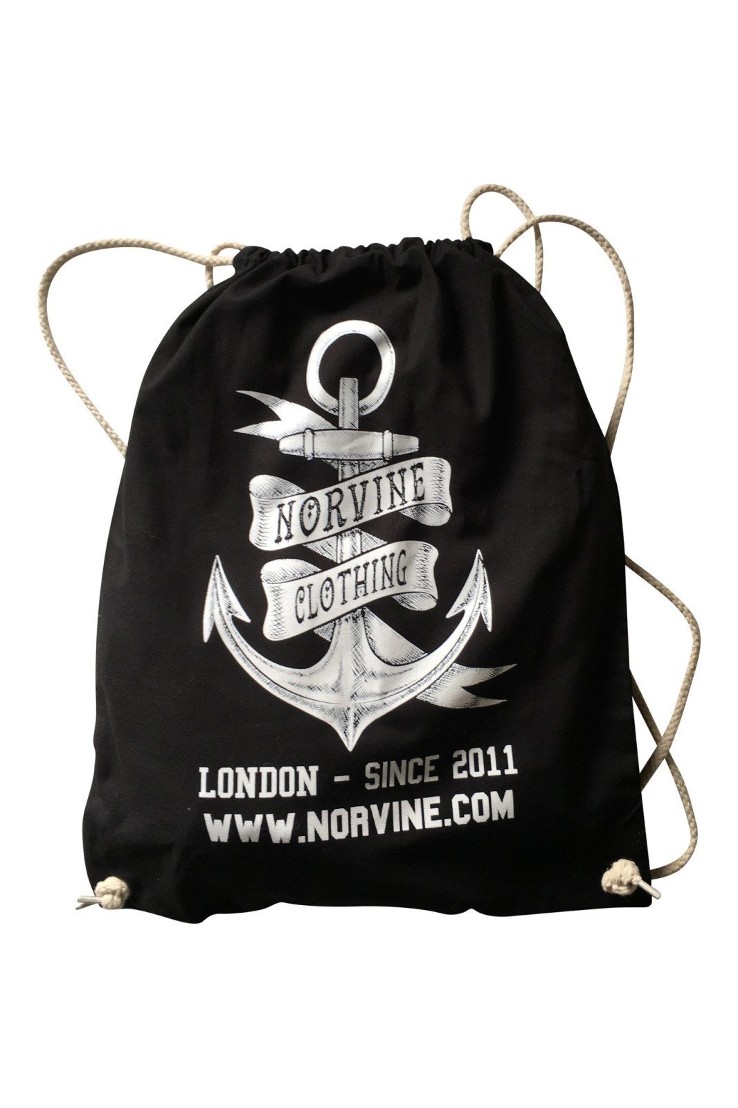 Black Anchor Gymsac made from 100% cotton, featuring a drawstring closure and spacious interior for versatile use.