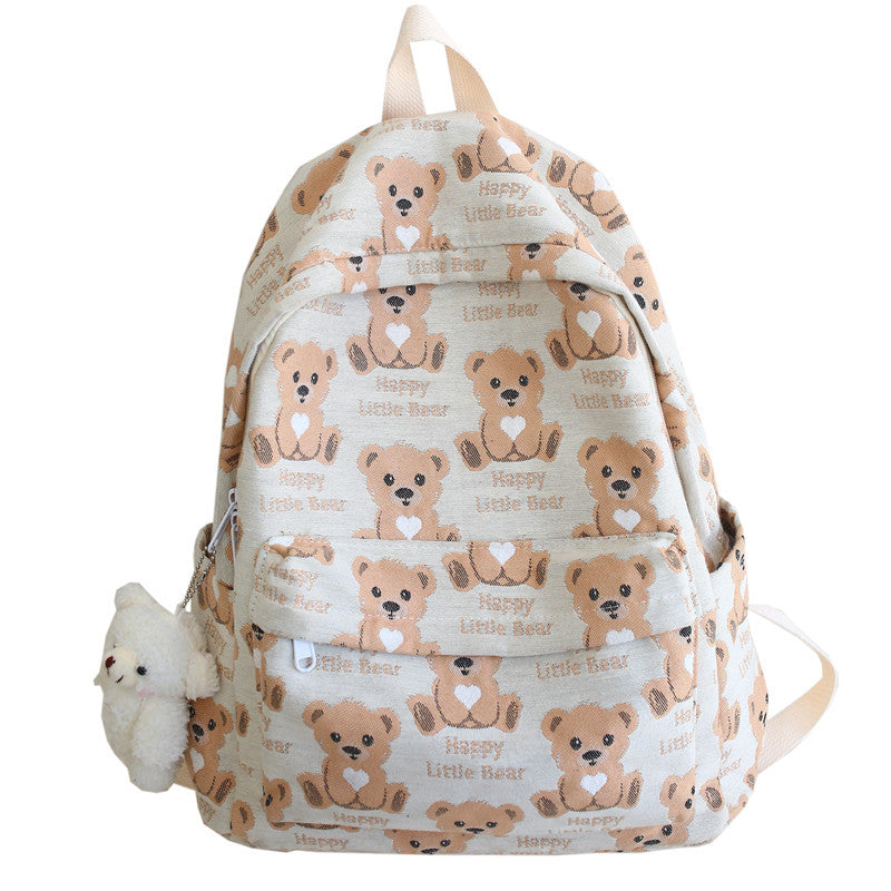 Bear Pattern All-Match Student Backpack showcasing its stylish design and functional features, perfect for students.