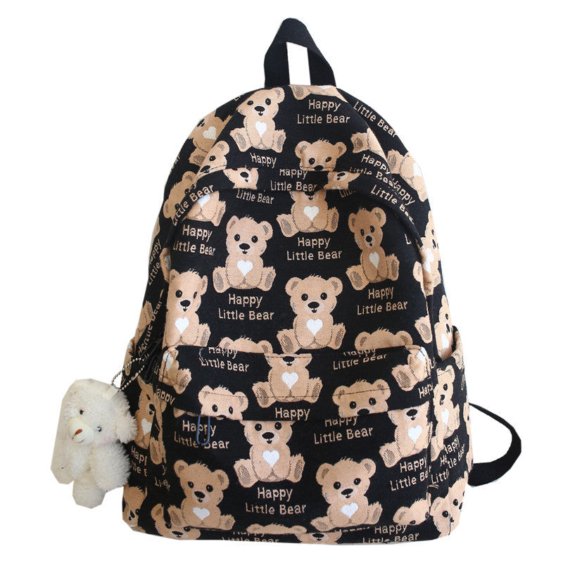 Bear Pattern All-Match Student Backpack showcasing its stylish design and functional features, perfect for students.