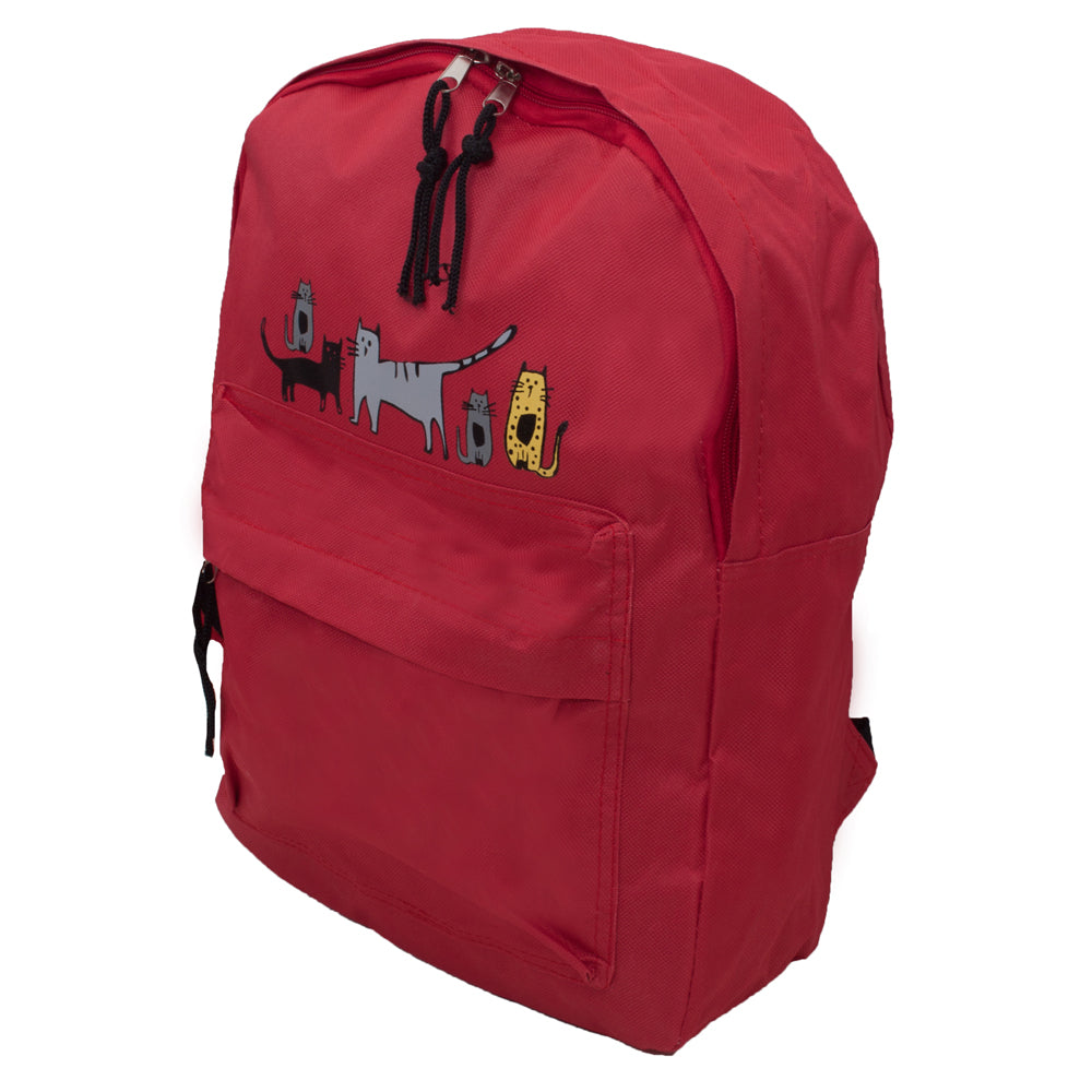 Biggdesign Cats Mini Rucksack in Rot, aus hochwertigem Polyester und Baumwolle, mit niedlichem Katzenmuster und ergonomischem Design.