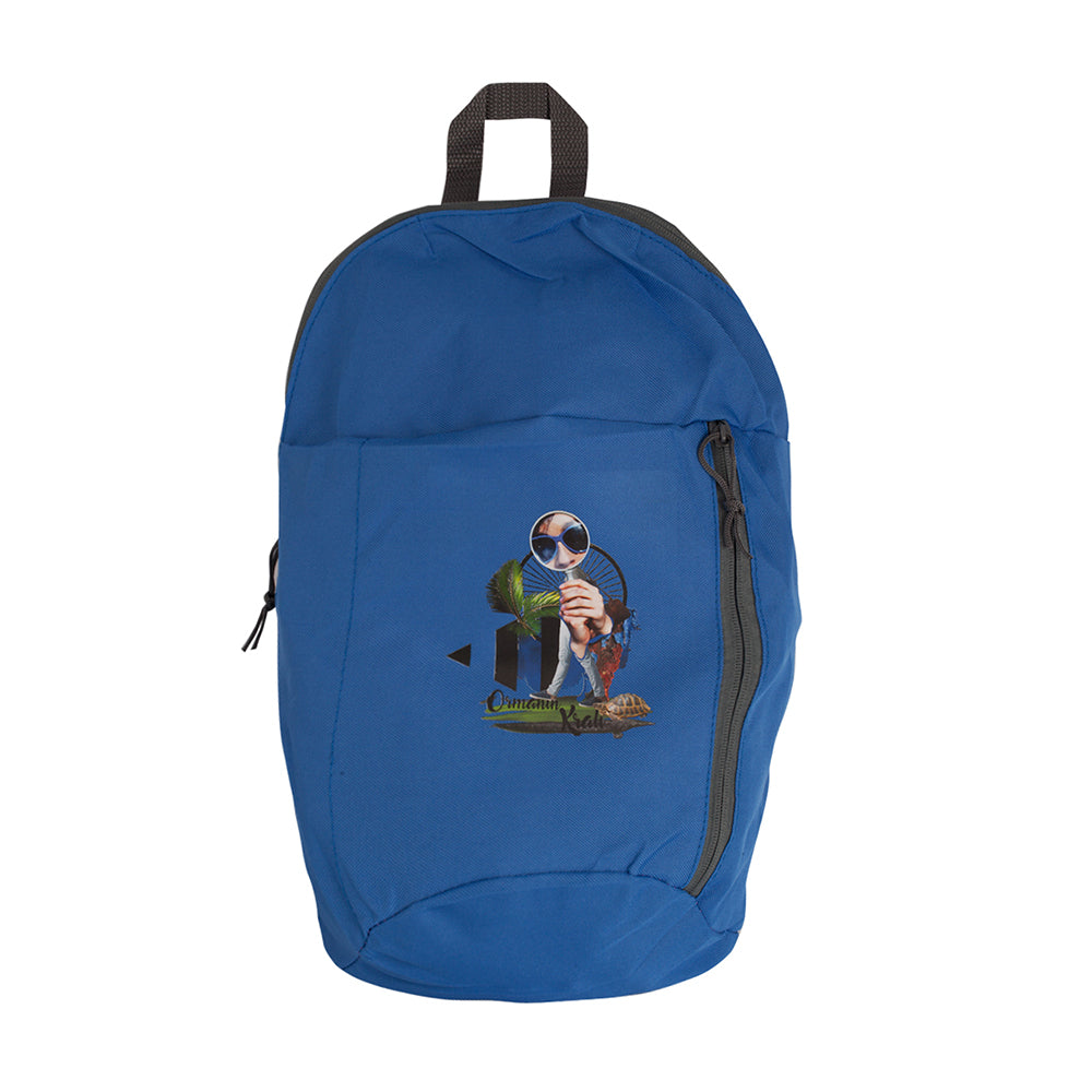 Biggdesign ''Natur'' Rucksack in Blau mit katzenthematischem Design auf rotem Polyesterstoff, ideal für Schule und Freizeit.