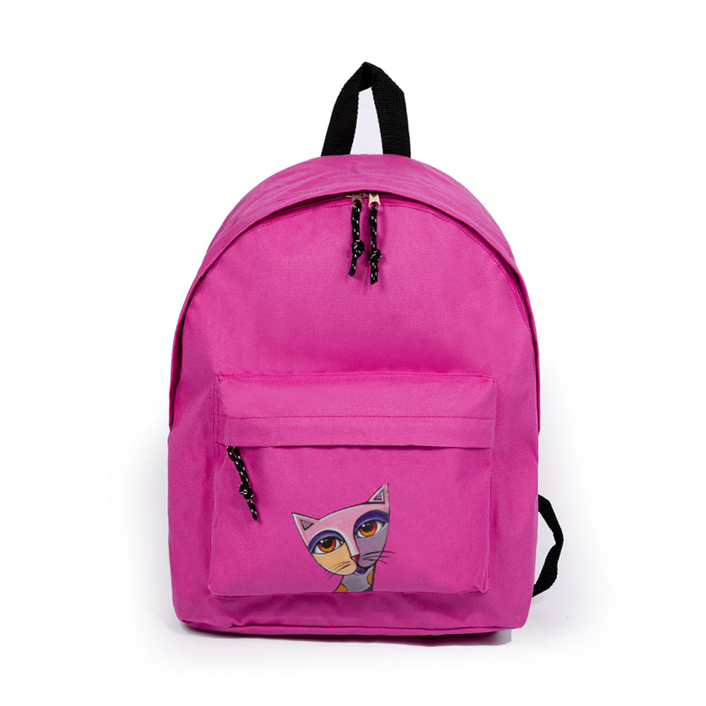 Biggdesign Owl and City Mini Rucksack in Rosa mit einzigartigem Katzenmotiv, ideal für Schule und Freizeit.