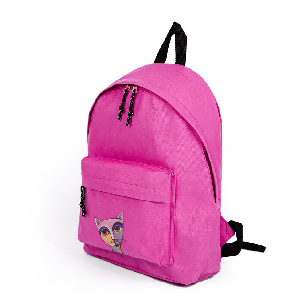 Biggdesign Owl and City Mini Rucksack in Rosa mit einzigartigem Katzenmotiv, ideal für Schule und Freizeit.