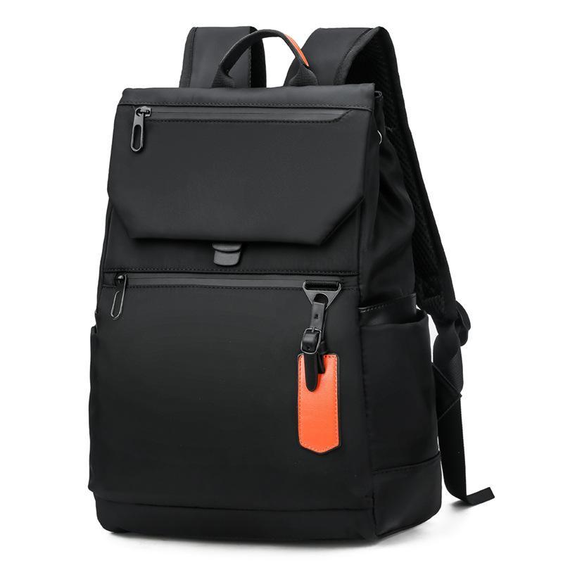 Black Casual Travel Backpack for Men made of durable Oxford cloth, featuring adjustable straps and a spacious main compartment.