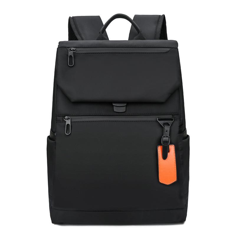 Black Casual Travel Backpack for Men made of durable Oxford cloth, featuring adjustable straps and a spacious main compartment.