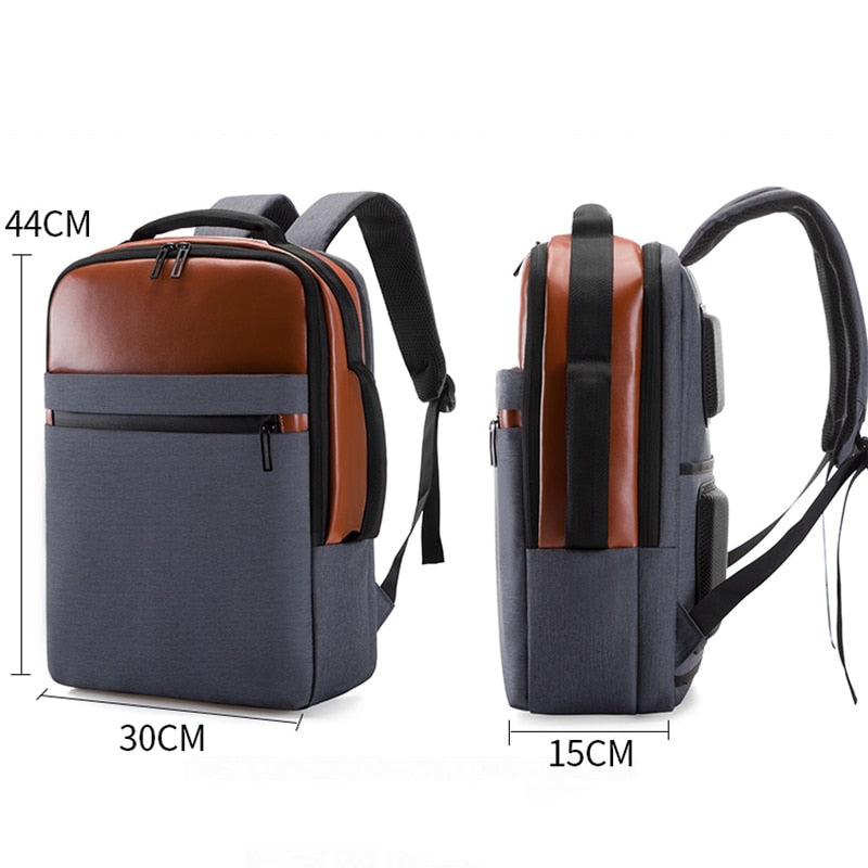 A stylish and functional Business Backpack for Men, featuring a large capacity, USB charging port, and multiple interior pockets for organization.