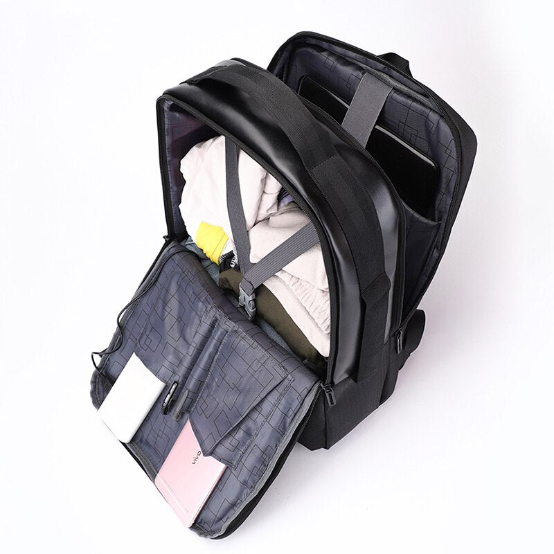 A stylish and functional Business Backpack for Men, featuring a large capacity, USB charging port, and multiple interior pockets for organization.