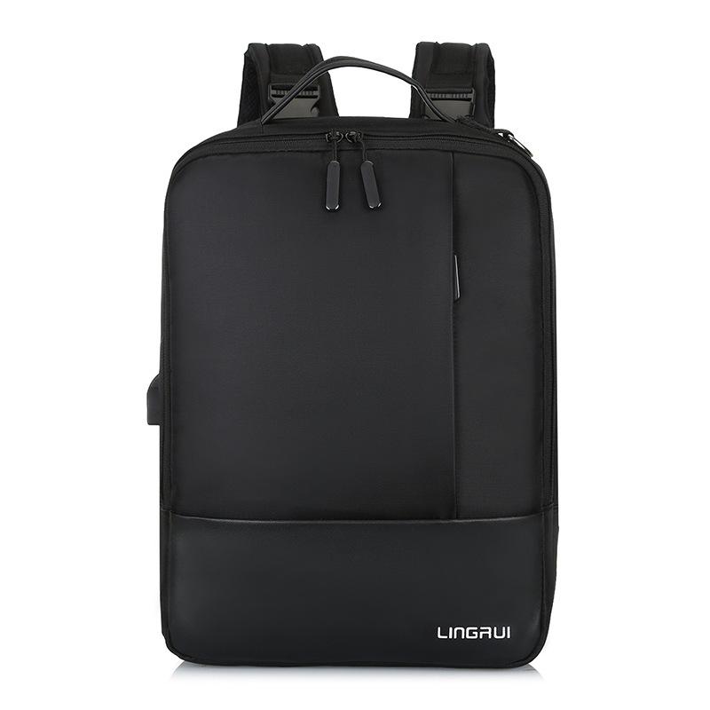 Business backpack for men featuring a USB charging port, made of waterproof Oxford cloth, with multiple compartments and air cushion straps.