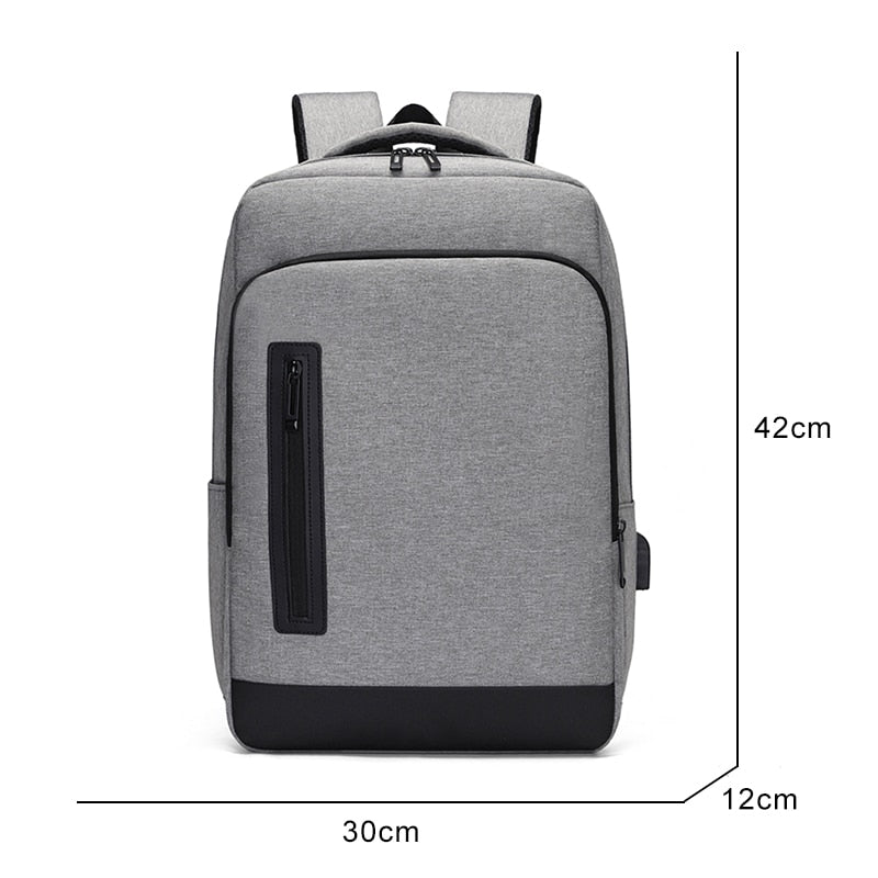 A multifunctional business backpack for men, featuring a USB charging port, waterproof Oxford material, and multiple interior pockets for organization.