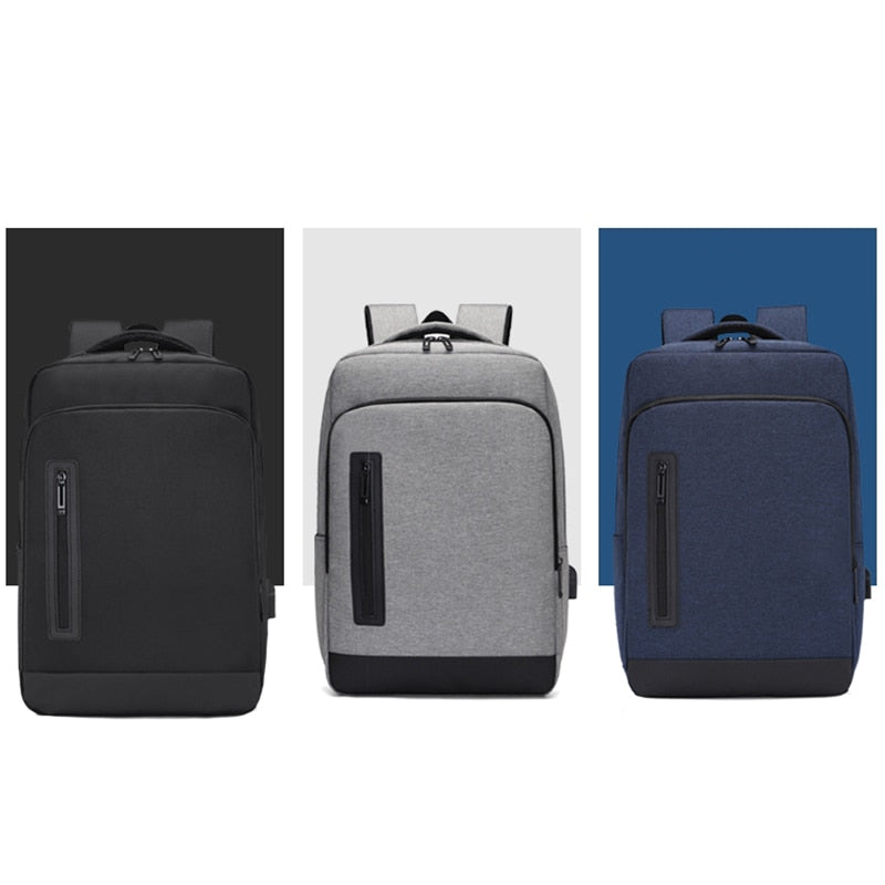 A multifunctional business backpack for men, featuring a USB charging port, waterproof Oxford material, and multiple interior pockets for organization.