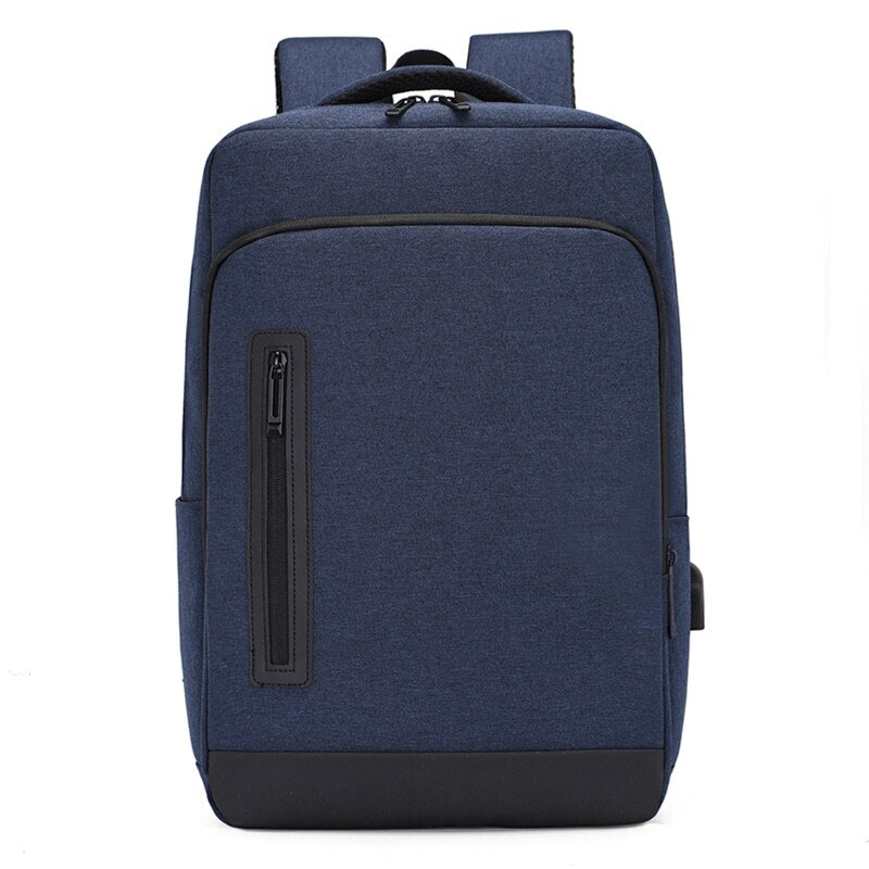 A multifunctional business backpack for men, featuring a USB charging port, waterproof Oxford material, and multiple interior pockets for organization.