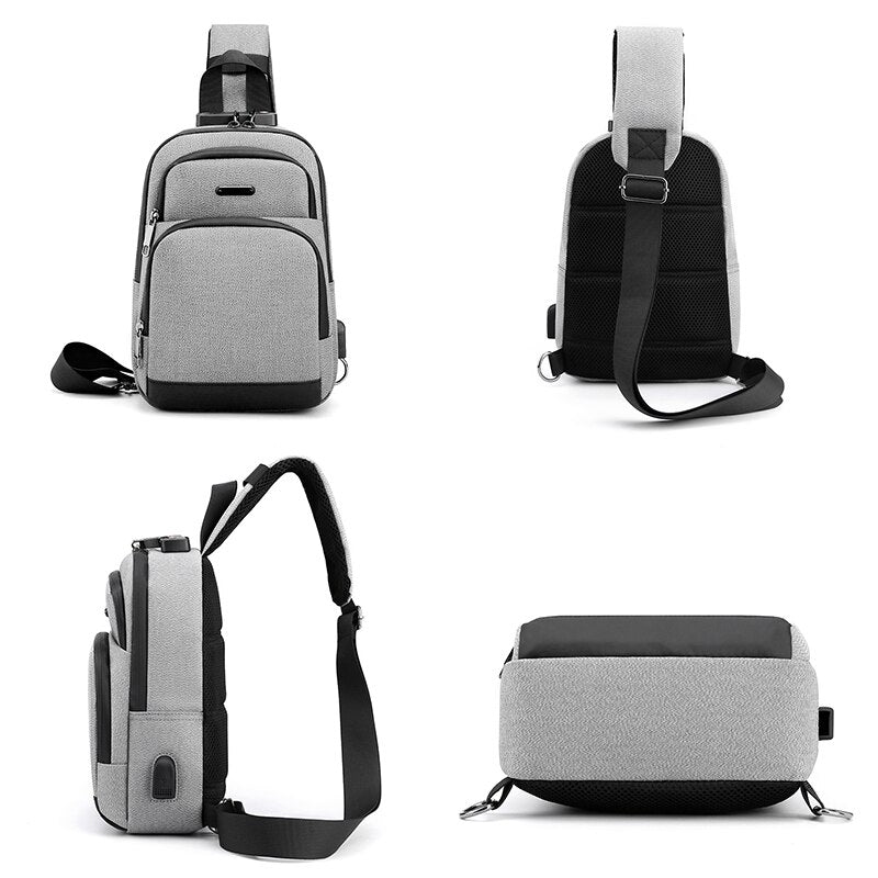 Business crossbody bag for men, made of waterproof nylon, featuring multiple pockets and a casual design.