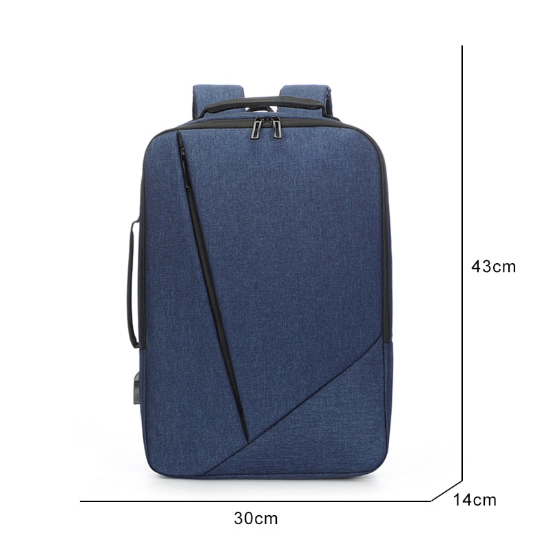 Business Men's Backpack featuring USB charging port, made of durable Oxford material, with multiple compartments and a stylish design.