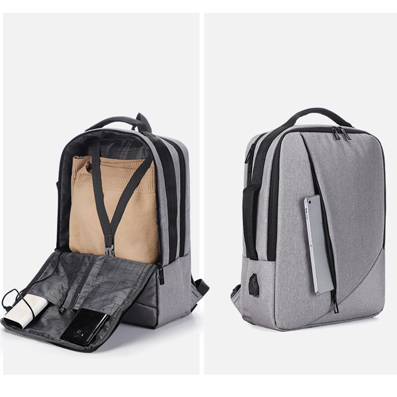 Business Men's Backpack featuring USB charging port, made of durable Oxford material, with multiple compartments and a stylish design.