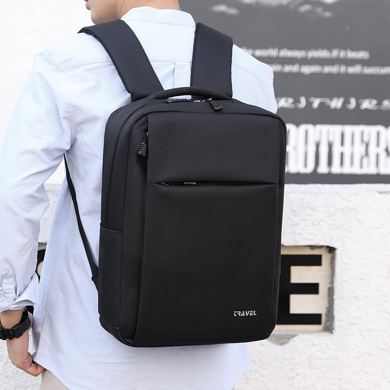 Business Men's Backpack featuring USB charging port, waterproof nylon material, and multiple interior pockets for organization.