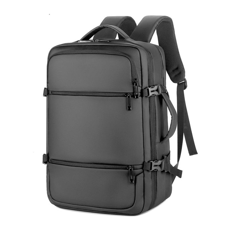 Multifunctional waterproof men's backpack with USB charging port, featuring a sleek design and spacious compartments.