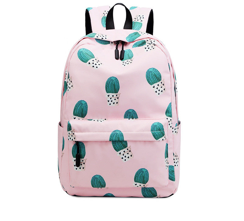 Cactus print female junior high school student backpack with vibrant colors and ergonomic design.