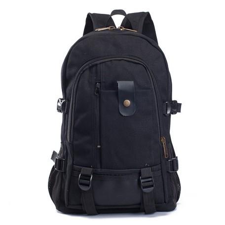 A durable canvas backpack designed for men, featuring a spacious zipper opening, adjustable straps, and a stylish design suitable for school, hiking, and traveling.