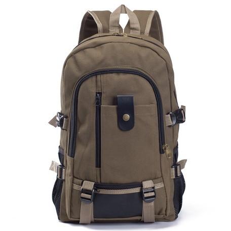 A durable canvas backpack designed for men, featuring a spacious zipper opening, adjustable straps, and a stylish design suitable for school, hiking, and traveling.