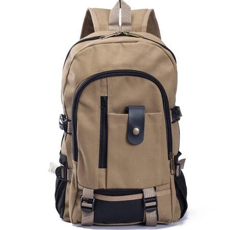 A durable canvas backpack designed for men, featuring a spacious zipper opening, adjustable straps, and a stylish design suitable for school, hiking, and traveling.