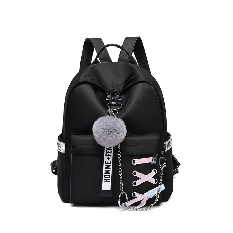 College Wind Casual Female Travel Backpack in stylish design with bow element, made from durable Oxford cloth, featuring multiple pockets.