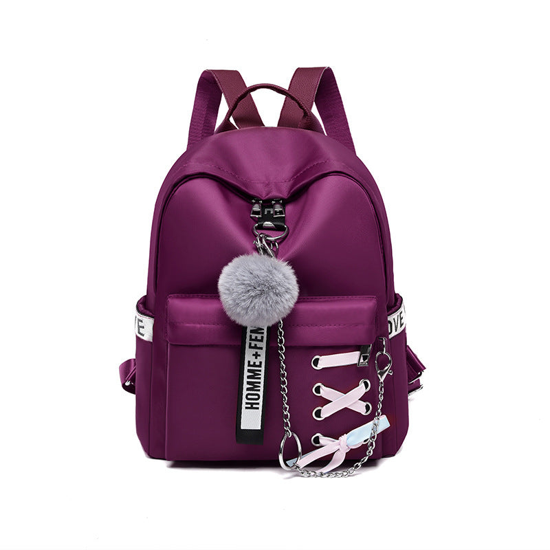 College Wind Casual Female Travel Backpack in stylish design with bow element, made from durable Oxford cloth, featuring multiple pockets.