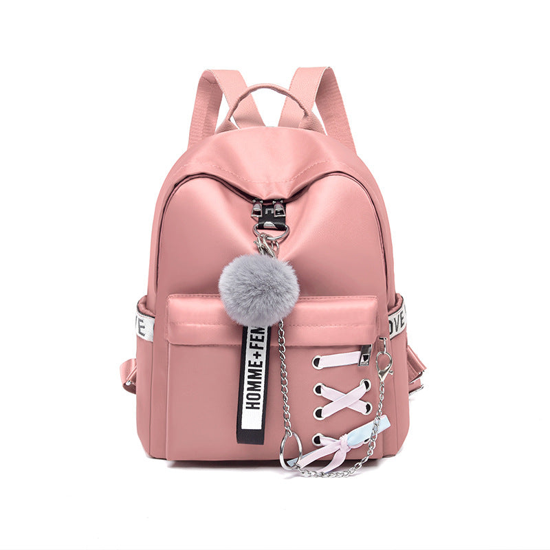 College Wind Casual Female Travel Backpack in stylish design with bow element, made from durable Oxford cloth, featuring multiple pockets.